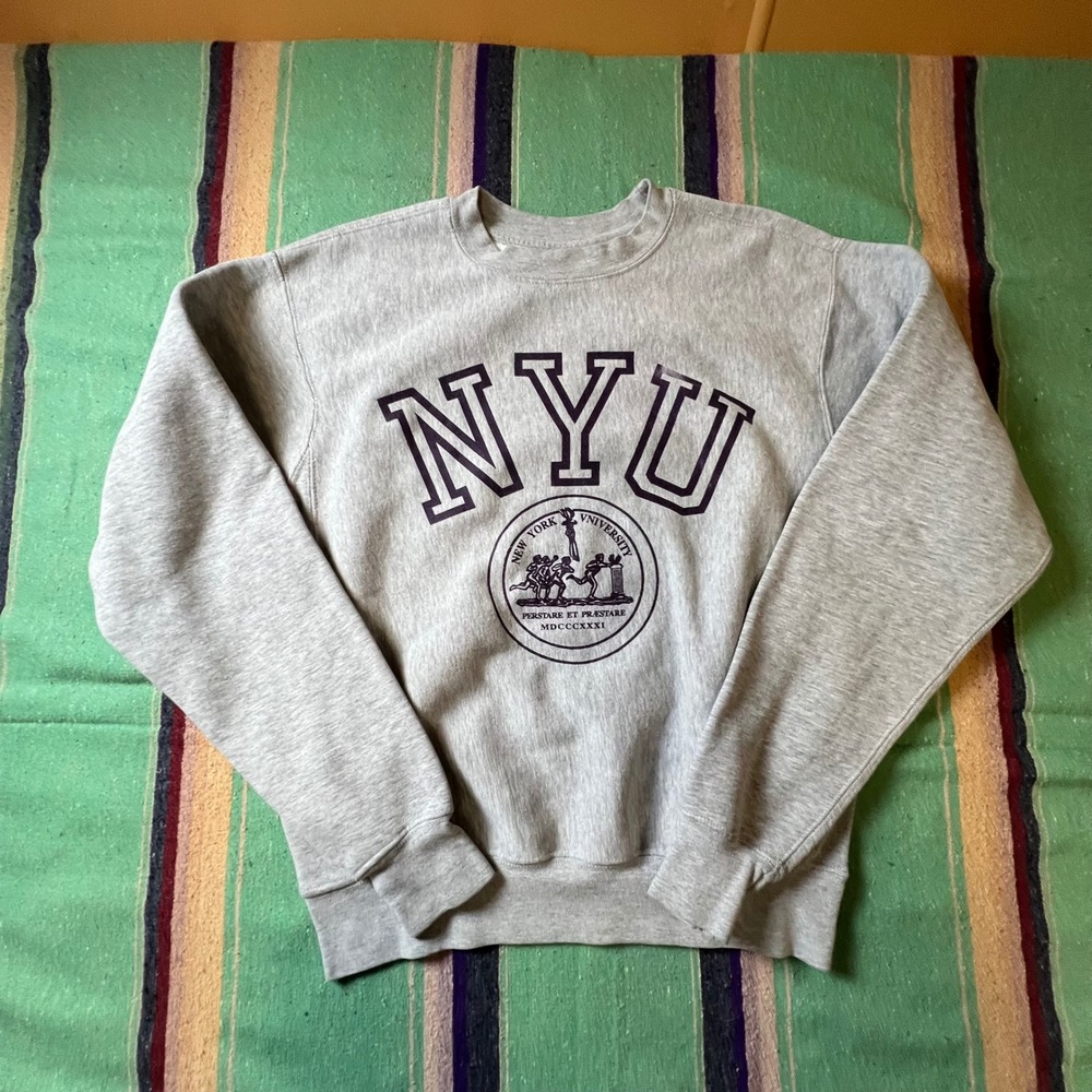 MV Sport NYU Sweatshirt Unisex Medium Gray Pro-Weave Crewneck Vintage University